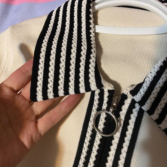 New Women Lady Cream White French Classic Polo collar knitted Dress Skirt - Picture 3 of 7